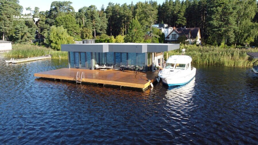 Floating house on allconcrete platform in Latvia
