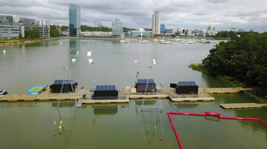 Top Marine floating house installed in Keilaniemi, Finland on a stable floating pontoon