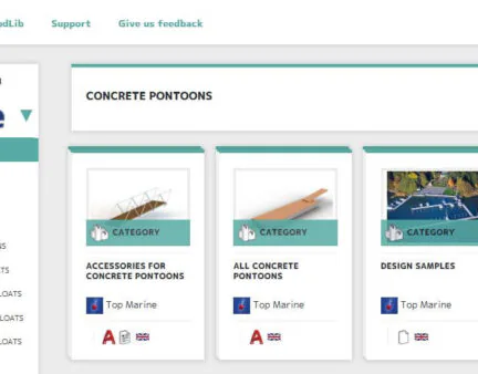 Top Marine product catalog showcasing a range of floating pontoons and dock solutions.